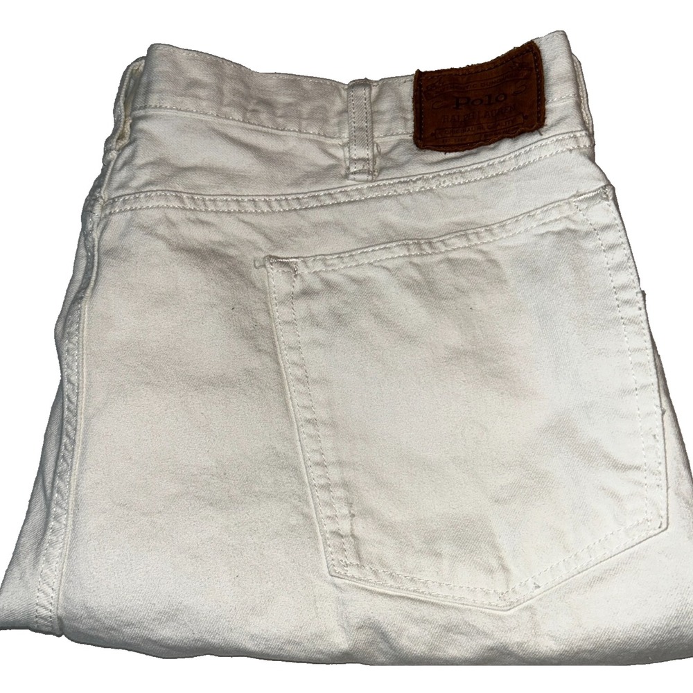 Polo Ralph Lauren Varick Slim Straight Shorts 42 Mens White Distressed Denim‎